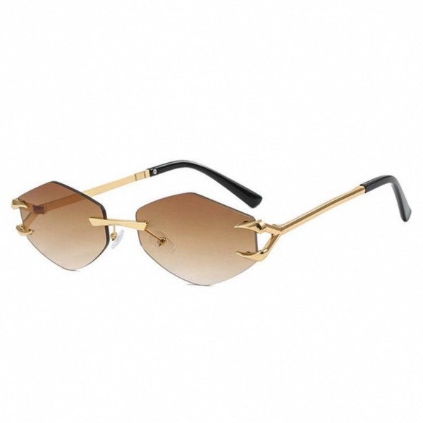 Unbranded Hexagon Rimless Gold Frame Stylish Light Brown Gradient Tinted