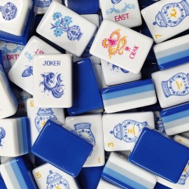 Superior Resin 160 Tiles Comprehensive Classic Style Hand-Painted Pattern American Mahjong Set for Adults Leisure GamingSize: 1.26*0.95*0.63 Inch, Color: Blue White Porcelain