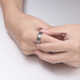 NUNCAD Brushed Men's Wedding Rings Tungsten Engagement Ring for Men Silver 7mm Band Ring Comfort Fit Size S