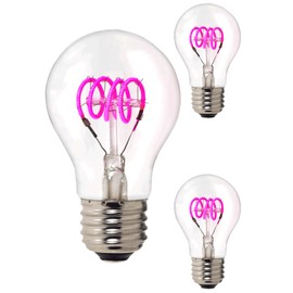 Diodesy- A19 LED Pink Filament Light Bulb Vintage Style 4W E26 Medium Base Decorative Accent Lighting 106 Lumens 120V 25000 Average Life Hours Clear Glass Finish Pack of 3