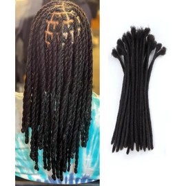 ADIASAI 0.6cm Width 100% Human Hair Loc Extensions 12 Inch 30 Strands Full Handmade Dreadlock Extensions for Men Women Kids Can Be Dyed and Bleached with Needle and Comb 100% Unprocessed Natural Black