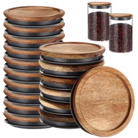 Roshtia 20 Pack 85mm Wide Mouth Mason Jar Lids with Airtight Silicone Seal 3.25 Inch Reusable Wood Caps Leakproof Glass Canning Drinking Storage Jars Lid for Dry Food Storage, No Jars (Acacia Wood)