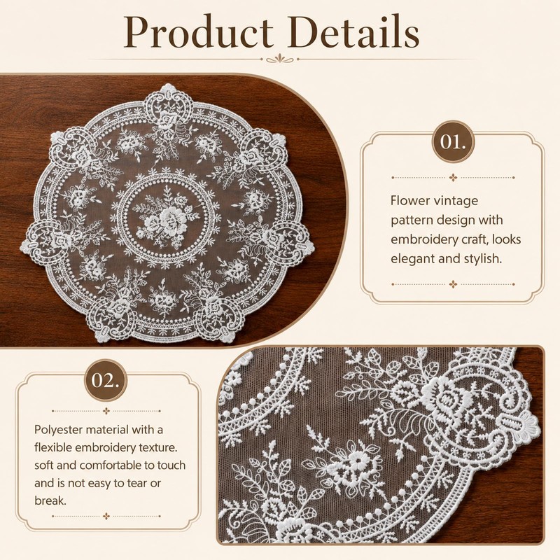4 Pcs Lace Placemats Retro Lace French Crochet Doilies 13