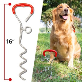 Dog Tie Out Cable and Stake, 15 FT Long Dog Cable Leash with Buffer Spring for Dogs Outside Yard Camping Travel Beach,etc., Heavy Duty Anti Rust Stake for Small Medium Large Dogs