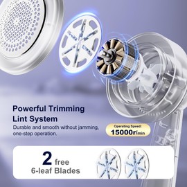 DBC Fabric Shaver and Lint Remover, Sweater Shaver with 3-Speeds and 6-Leaf Blades, 2hours runtime, 2 Replaceable Blades, Battery Operated, Remove Pilling, Furniture, Fuzz, Lint Ball - Blue