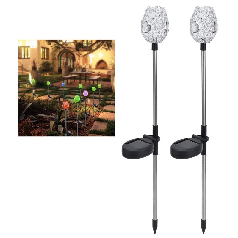 2Pcs Garden Solar Lights LED RGB Fast Charging Petal Design
