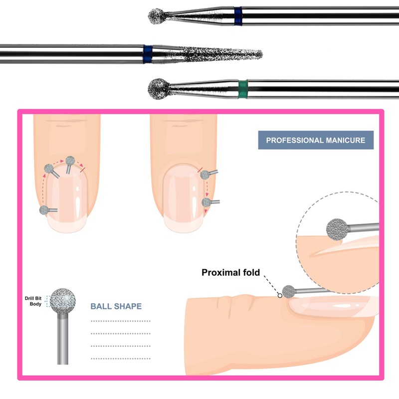 3 Pcs Diamond Ball Bit for Nails Professional Nail Drill
