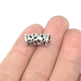 10 x Artistic Tube Charms 15x8mm Antique Silver Tone | Tube Beads for Gemstone Necklace Bracelet Earrings Keychain Mala Yoga Jewelry Craft Making MCZ1048