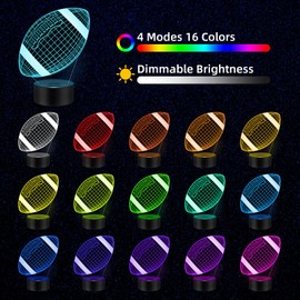 MENOMINO Football Gift 3D Night Light, 16 Colors Changes Remote Control 3D Night Lamp, LED Motorcycle Room Decor, Rugby Toys, Birthday Xmas Christmas Gifts for Boys Girls Kids