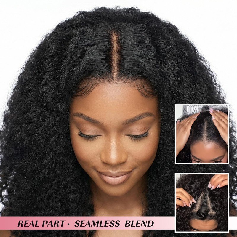 EINAEY V Part Wig Afro Curly Synthetic Kinky Curly V