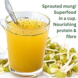 SPROUTED Mung Sipping Broth | MILD & SOOTHING with LEMON & TURMERIC | Plant Protein | Vegan Soup Powder | 100% Natural | Gluten-free, Soy-free | Keto-friendly | Instant | Ayurvedic | 9 Servings