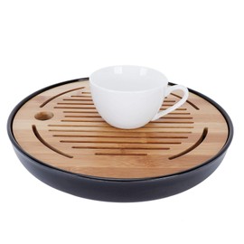 Bamboo Tea Tray, Portable Round Dry Tea Tray, Multifunctional Tea Set for the Meeting of the Afternoon Tea Family (10 inches)