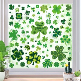 St Patricks Day Window Clings, 117PCS Shamrock Window Clings for Glass Window St Paddys Decorations, Double-Sided Printed Shamrock Decorations for Patrick’s Day Party Supplies