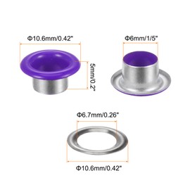 HARFINGTON 100 Set Color Round Grommets 6mm 1/4" Hole Metal Eyelets with Washers for Scrapbooking Shoes Clothes Leather Canvas, Purple