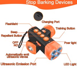 GWYZLZ Anti Barking Device for Dogs,Rechargeable Dog Bark Deterrent Device,Barks No More Dog Training Device in 35 FT Indoor Outdoor,Barking Silencer with 4 Ultrasonic Emission Ports and Flashlight