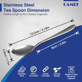 CAMRI Teaspoons Set of 6-13.2 cm / 5.19 in, Stainless Steel Tea Spoon for Coffee & Dessert, Dishwasher Safe, Small Spoon Set for Home Kitchen & Restaurant (C61 - Pack of 6)