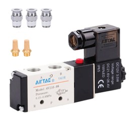Solenoid Valve 1/4"PT Pneumatic AirTAC 4V210-08 Air 12V/24V/110V/220V Single Coil Pilot-Operated Electric 2 Position 5 Way Connection Type(4V210 PT1/4, DC12V)