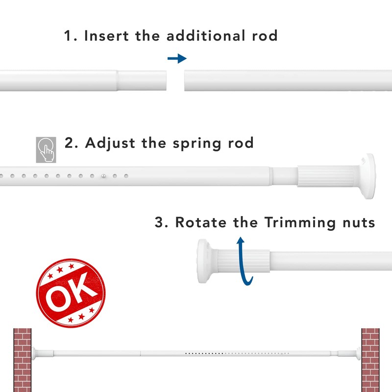Umimile Tension Curtain Rod, 51-145 inches Adjustable Spring Shower Tension