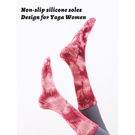 WARMVIN Womens Pilates Yoga Toe Socks with Grips Non Slip Cushioned Crew Socks Mid Calf for Barre Ballet