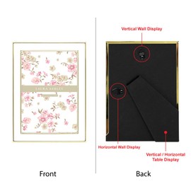 Laura Ashley 5x7 White Enamel Picture Frame, Gold Metal Edge with Easel, for Countertop, Counterspace, Tabletop Display, Bookshelf, Desk, Wall Décor, Photo Gallery