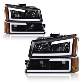 LQI LED DRL Headlight Assembly Compatible with Chevy Silverado 1500 2500 3500 HD Models 2003-2006,Compatible with Chevy Avalanche 1500 2500 2003-2006 Clear Lens Black Housing Amber Reflector