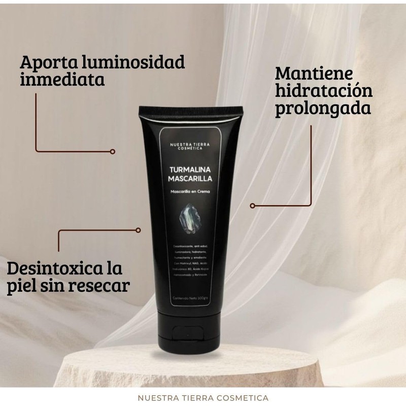 Nuestra Tierra Cosmética Mascarilla Turmalina en Crema, Desintoxicante, Iluminadora y