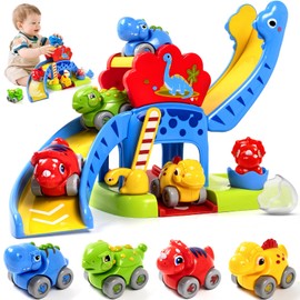 Marstone Toddler Toys for 1 Year Old Boy Gifts: Dinosaur Slide with 4 Animal Cars Educational Baby Toys 12-18 Months, First 1st Birthday Present for Girls, Push Car Race Track for Toddlers 1-3