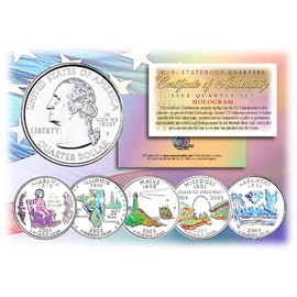 2003 US Statehood Quarters HOLOGRAM 5-Coin Complete Set w/Capsules & COA