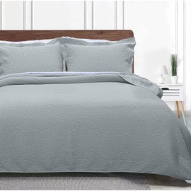 Threadmill Quilts King Size Sets | 3-Piece King Quilt Set with 2 Pillow Shams - Reversible Soft Breathable and Lightweight Quilt King Bedspread Coverlet Bedding Set - Scottish Grey