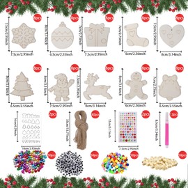 FOGAWA 376PCS Wooden Christmas Decorations Christmas Crafts for Kids Adults Wooden Christmas Tree Decorations Wooden Christmas Ornaments with Colored Markers Twines for Crafts DIY Xmas Gifts