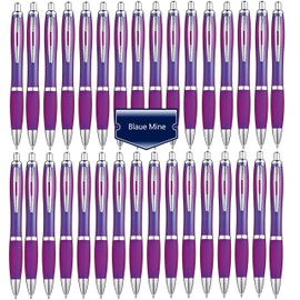 Libetui 50 Ballpoint Pens Purple Set - Blue Ink, Ergonomic with Grip Zone, Large Refill, Retractable Ballpoint Pen for Office, School, Practice