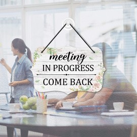 Putuo Decor Meeting In Progress Office Door Signs, PVC Do Not Disturb Door Hanger Sign, Reversible Office Meeting Door Hanger In A Meeting Door Sign for Office Therapist Commercial Home Use