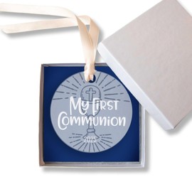 My First Communion Christmas Ornament, Catholic Sacrament Keepsake Gift, Laser-Engraved Clear Acrylic with Holy Eucharist and Chalice (Radiant Eucharist)