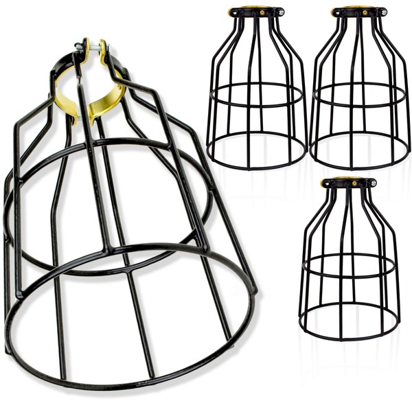 Newhouse Lighting WLG1B-4 Cage for Pendant, Lamp Holder, Ceiling Fan Light Bulb Covers Vintage Open Style Industrial Grade Adjustable, 4 Count (Pack of 1), Black