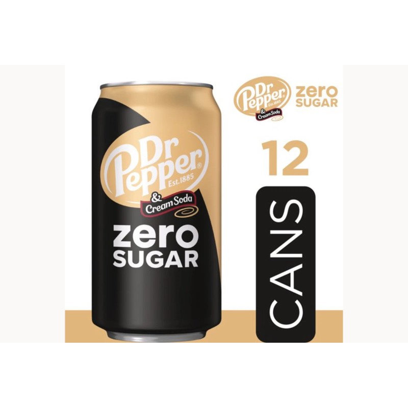 Dr Pepper Cream Zero Sugar Soda, 12oz Cans, 24 Pack