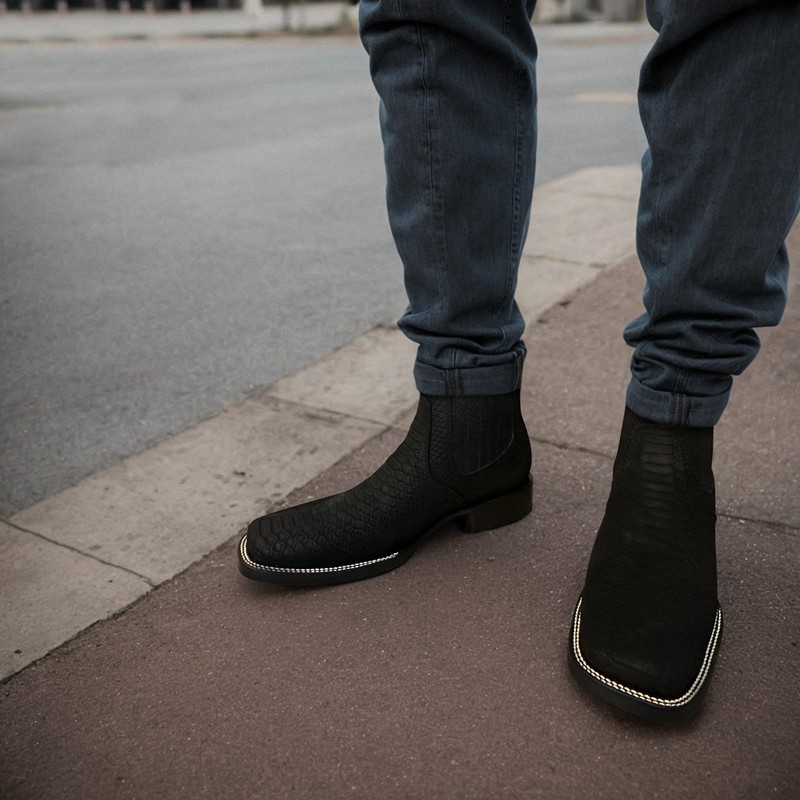 The Western Shops Men’s Genuine Leather Square Toe Embossed Python