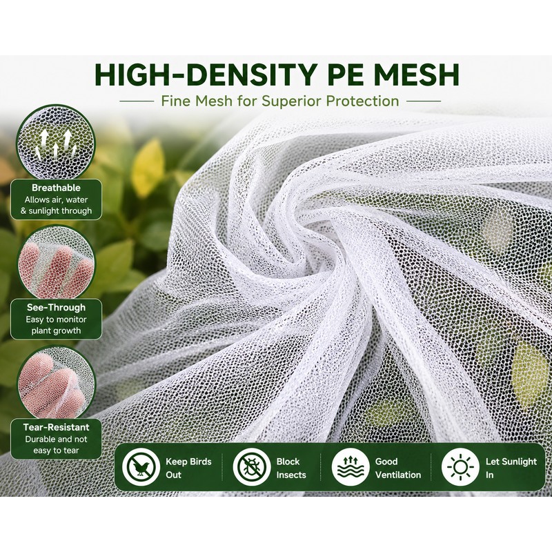 2-Pack White PE Garden Netting with Drawstring, Protective Mesh Covers