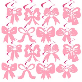 Teling 48 Pcs Pink Bow Party Hanging Swirls Decorations Bow Coquette Birthday Decorations for Bachelorette Party Decor