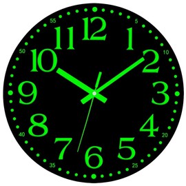 AIENAI 12 inch Vinyl Black Clock, Battery Powered, Glowing in The Dark, Silent, Fluorescent Digital, Analog Clock, Suitable for bedrooms, Living Rooms, Offices, Kitchens, and bathrooms.