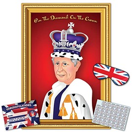 Kings Coronation Party Game â Pin The Diamond On The Crown | 35 Player | Blindfold | Certificate | Poster | included for King Charles Coronation, Union Jack Party Supplies, Royal Party Decoration