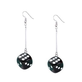 Jeni-Sely Resin Funny 3D Dice Dangle Earrings Cool Punk Cubic Dice Geometric Drop Earrings Night Club Party Jewelry (black-2)