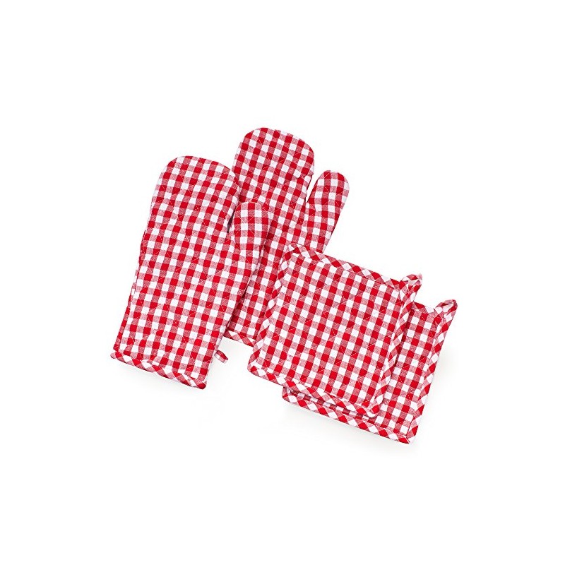 FILU Oven Gloves + Pot Holder (2+2 Set) (Red/White)