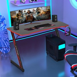 47 Inch Gaming Desk, Z-Shaped Carbon Fiber Gaming Computer Desk with Headphone Hook, Ergonomic Gaming Workstation for Home Office Small Spaces, Blue