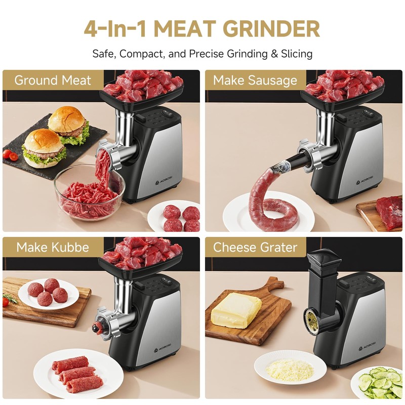 AAOBOSI Meat Grinder, 4-In-1 Meat Grinder Electric [2800W Max] with