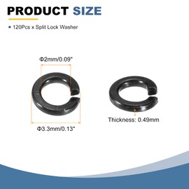 sourcing map 120 Pcs M2 Split Lock Washers, Carbon Steel Spring Lock Washer 2.2mm ID 3.3mm OD 0.49mm Thick for Screws Bolts Fasteners