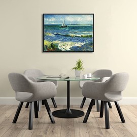 Wieco Art Framed Art Prints Seascape at Saintes Maries by Vincent Van Gogh Modern Canvas Prints Sea Pictures on Canvas Wall Art for Living Room Home Decorations Black Frame