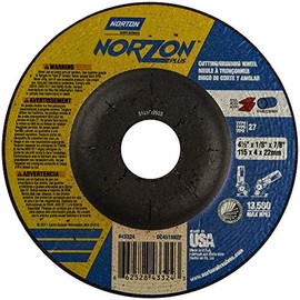 Norton 547-66252843324 Type 27 NorZon Plus Depressed Grinding Wheel, 4 1/2" Diameter, 1/8", 7/8" Arbor, 24 Grit