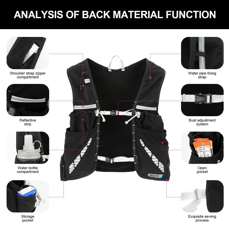 INOXTO Running Hydration Vest Backpack,Lightweight Insulated Pack with 1.5L Water