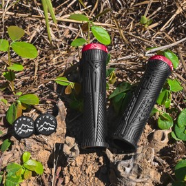 WFS Volatus Single Lock-on Grips for Mountain Bikes, Road, City Bike, 33mm OD Soft Comfortable Ergonomic, Anti-Slip 22mm ID Locking Handlebar Grips for MTB, 1 Pair, Black w/Red