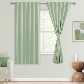 DWCN Green Blackout Curtains for Bedroom - 63 inch Long Back Tab Thermal Insulated Window Draperies with Tiebacks Window Treatment Panels for Living Room, 52 x 63 Inch, 2 Panels, Seafoam Green